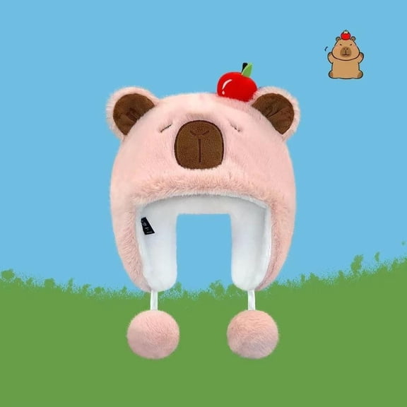 Cute Capybara Plush Hat For Women Winter Warm Cartoon Cold Proof Pullover Hat Ear Protection Hood Lei Feng Cap Christmas Gifts