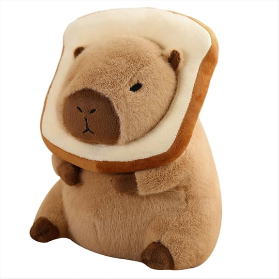 Cute Capybara Plush Pillow with Wearable Toast Headwear Kawaii Bread Stuffed Animals Toys Hugging Gifts 30cm