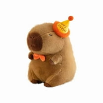 Cute Capybara Plush With Happy Birthday Hat And Bow Soft Capibara Stuffed Doll Plushies Toys For Birthday Gifts Party Decoration