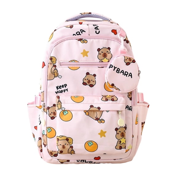 Cute Capybara Print Backpack For Teens Large Capacity Water Resistant Nylon School Bookbag