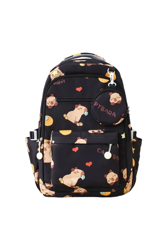 Cute Capybara Print Backpack For Teens Large Capacity Water Resistant Nylon School Bookbag
