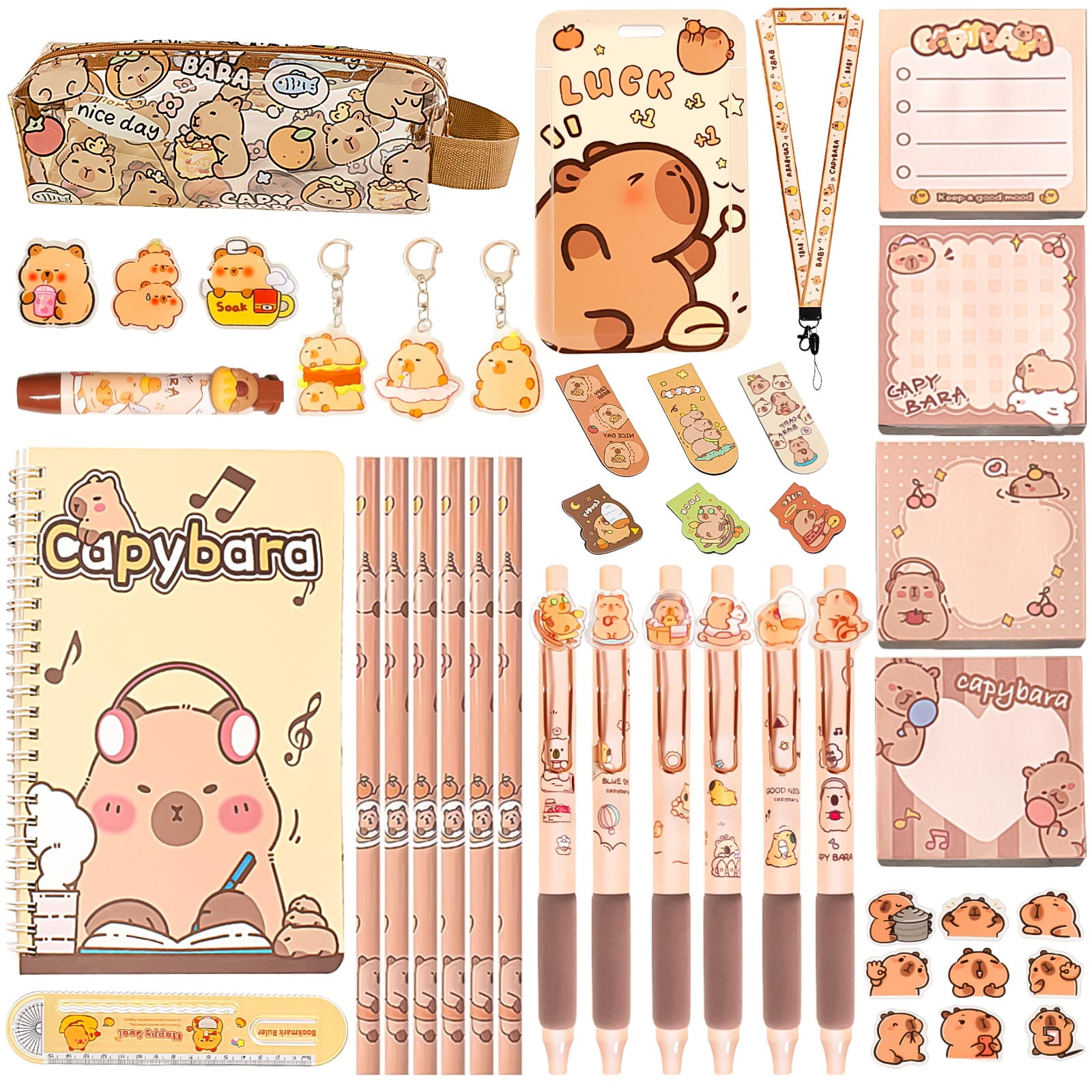 Cute Capybara Stationery Set Includes Gel Pens Pencil Eraser A5
