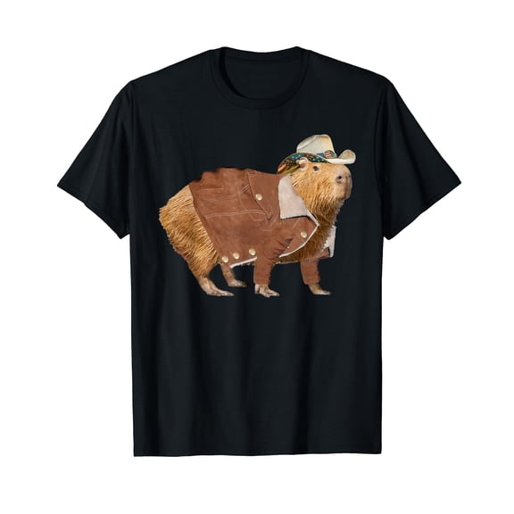 Cute Capybara T-Shirt for Men Women Cotton 100% Summer Tops Casual Short Sleeves Black