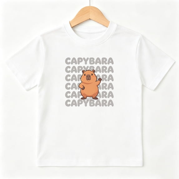 Cute Capybara Wave Boys Graphic Tees Animal Kids T-Shirt 100% Cotton Short Sleeve Tops Ages 4-13Y