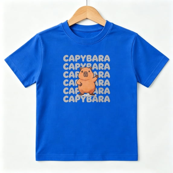 Cute Capybara Wave Boys Graphic Tees Animal Kids T-Shirt 100% Cotton Short Sleeve Tops Ages 4-13Y