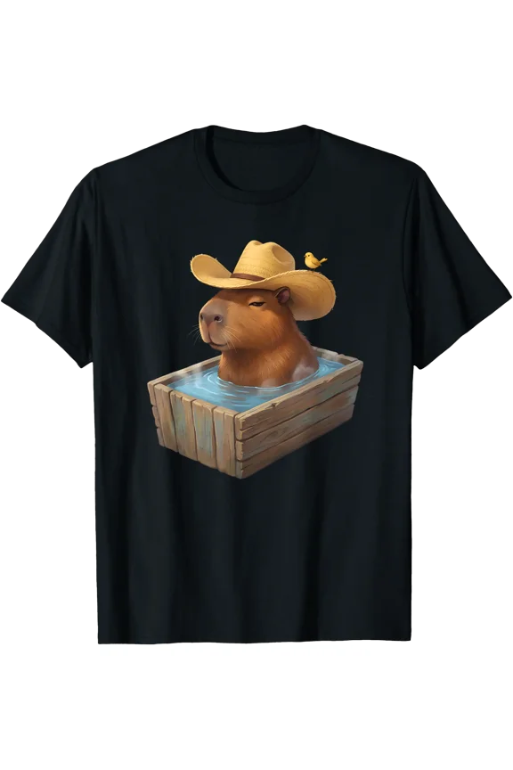 Cute Capybara Wearing Cowboy Hat In Bathtub Funny Western T-Shirt
