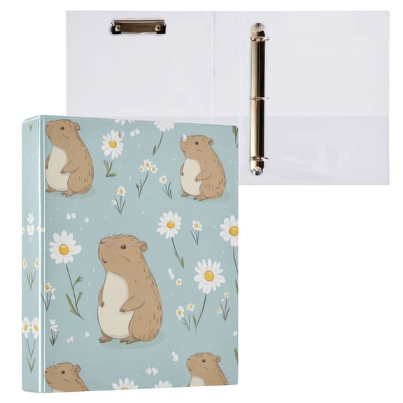 Cute Capybara and Daisies 3 Ring Hardcover Binders 1.5in Round Rings for Letter-Size Folder Paper Organizer Pockets for Office Student Recipe