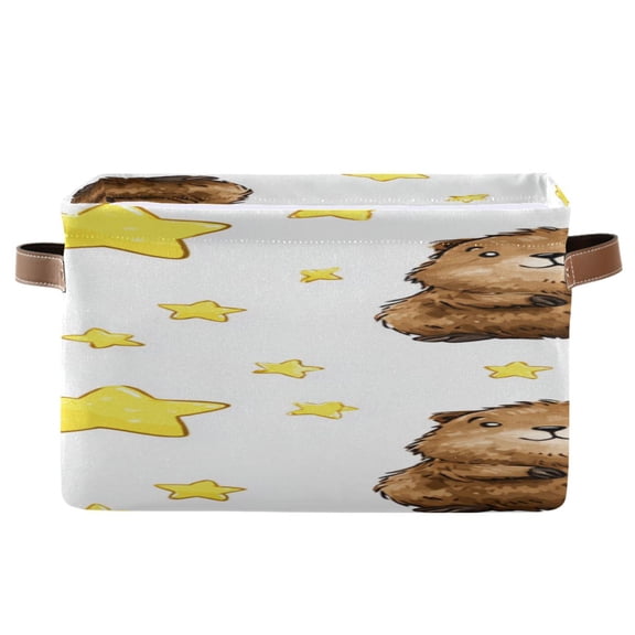 Cute Capybara with Cartoon Stars Square Storage Bins with Handles Collapsible Containing Box 1 Pack