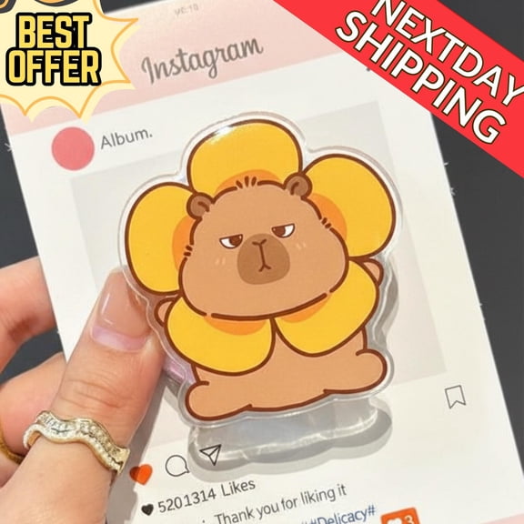 Cute Capybara with Flower MagSafe Phone Grip Kawaii Capybara with Flower Collar, Fall Animal Phone Grip, Adorable Gift for Capybara Lovers