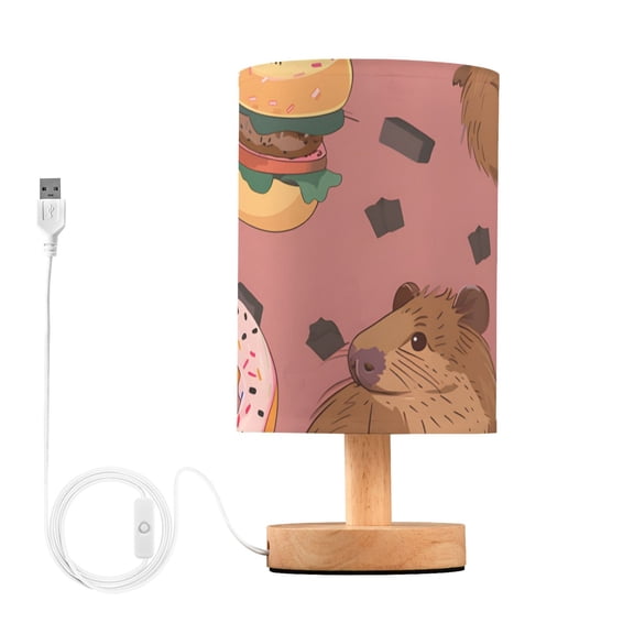 Cute Capybaras Donuts Hamburgers Table Lamp with USB Port LED Warm Light Lamp Night Light Home Decor