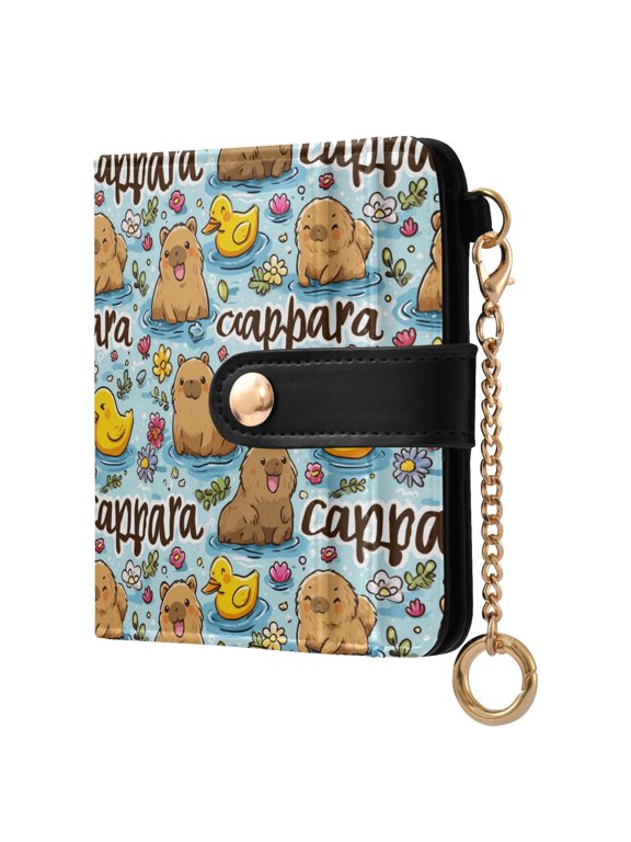 Cute Capybaras and Ducks Small Wallet for Women RFID Blocking Bifold PU Leather Credit Card Holder with Zipper Coin Pocket Compact Cute Travel Purse Magnetic Snap 7 Card Slots