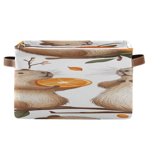 Cute Capybaras Holding Oranges on Branches Square Storage Bins with Handles Collapsible Containing Box 1 Pack
