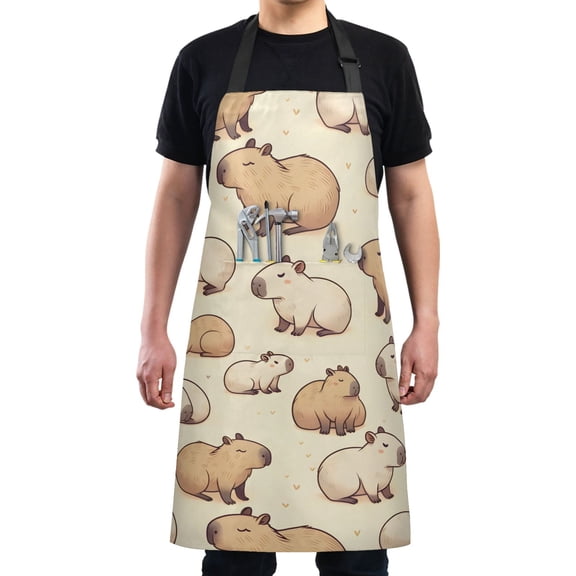 Cute Capybaras Kitchen Apron with 2 Pockets Adjustable waterproof Cooking Aprons for Women Men Chef