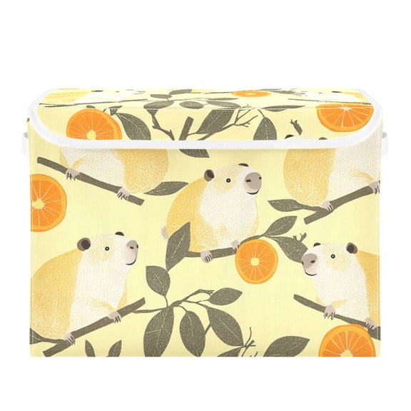 Cute Capybaras on Branches Oranges Foldable Storage Bin with Lid and Handle Collapsible Storage Box 16.5 x 12.6 x 11.8 inches