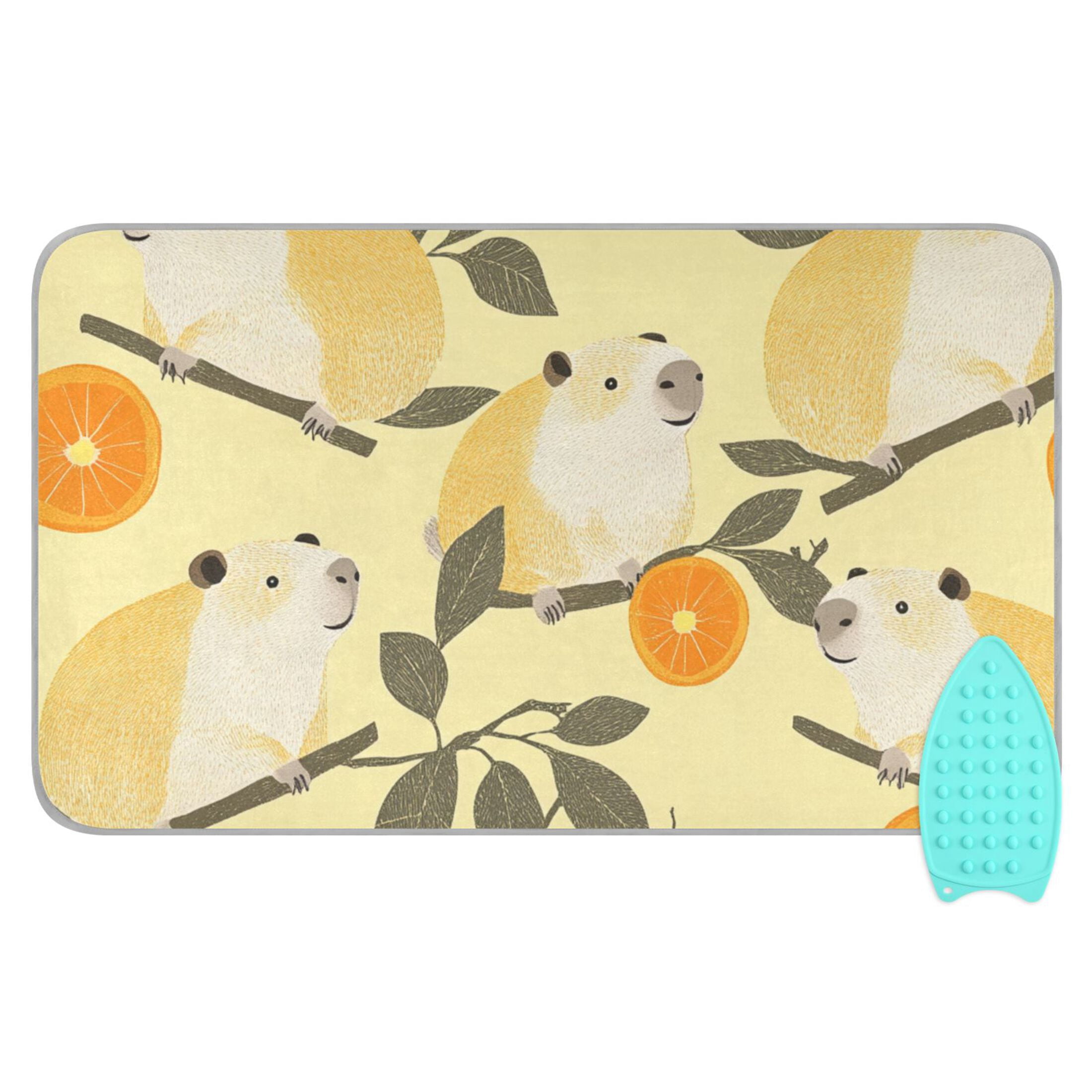 Cute Capybaras on Branches Oranges Ironing Mat Blanket Portable Travel Ironing Pad Heat Resistant Pad 47.2" x 27.6”