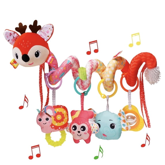 Cute Car Seat Toys for Babies 0-6 Months, Stroller Toys with Crinkle, Teether, Music Box, Rattle, BB Squeaker for 0 3 6 9 12 Months Babies Infant Boys Girls Gifts