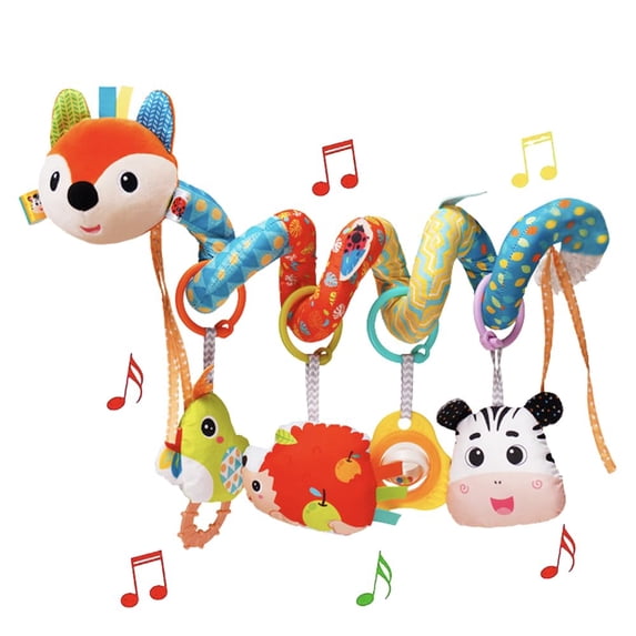 Cute Car Seat Toys for Babies 0-6 Months, Stroller Toys with Crinkle, Teether, Music Box, Rattle, BB Squeaker for 0 3 6 9 12 Months Babies Infant Boys Girls Gifts