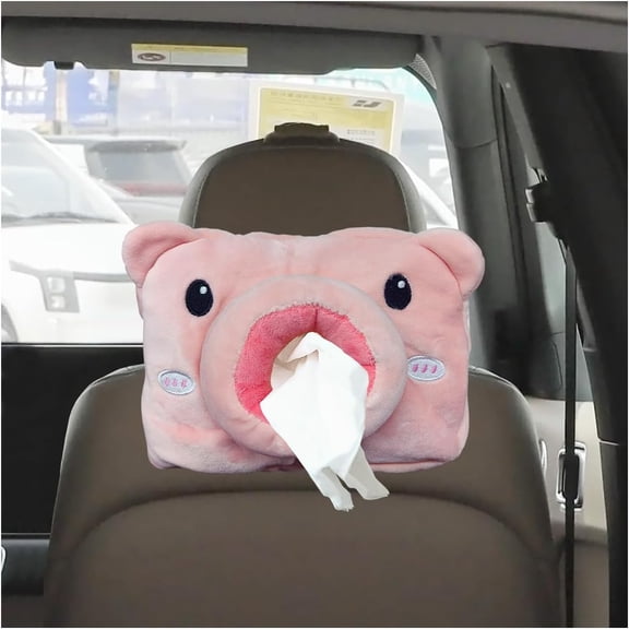 Cute Car Tissue Holder, Cartoon Auto Backseat Large Box, Paper Towel Holder Case, Universal Vehicle Napkin Organization Accessories Fit for Cars (Pig)