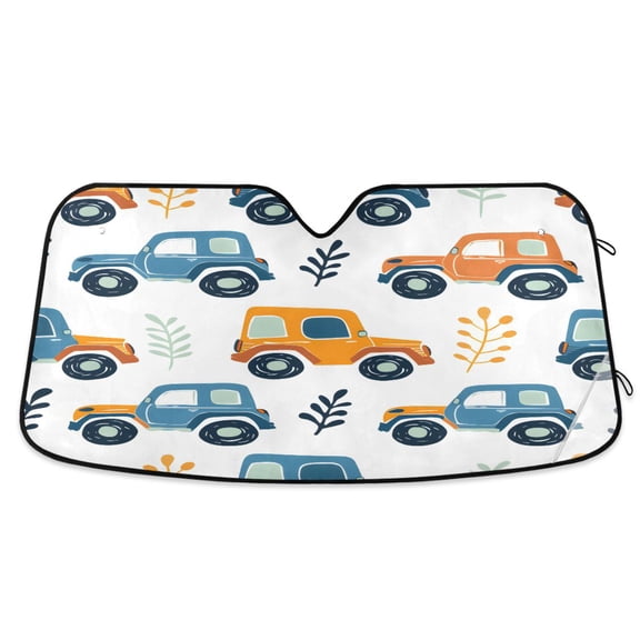 Cute Car and Leaf Car Windshield Sun Shade Foldable Car Front Window Visor Heat and UV Protection 53x23.5