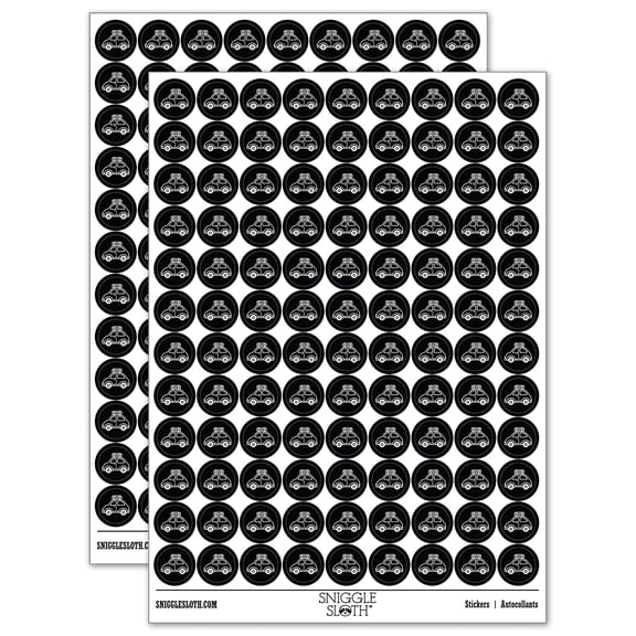 Cute Car with Suitcase Road Trip Travel 200+ Round Stickers - Black - Matte Finish - 0.50" Size