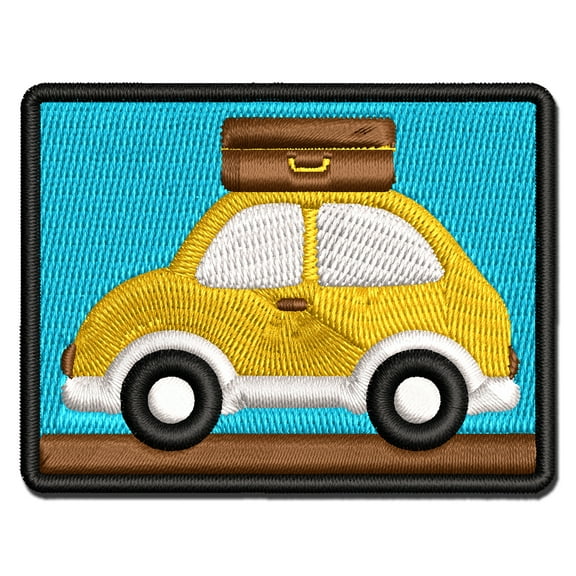 Cute Car with Suitcase Road Trip Travel Applique Multi-Color Embroidered Iron-On Patch - 2.0 Inch Mini
