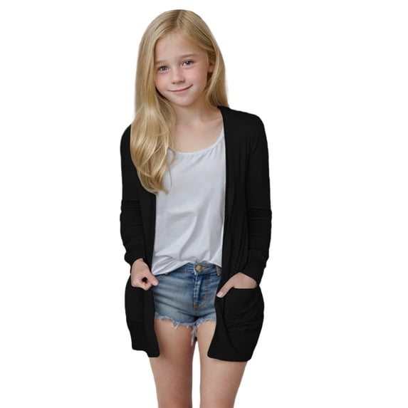 Cute Cardigan for Girls Lightweight Cardigan with Pockets Plain Long Jacket Breathable Open Front Casual Sweate