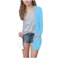 thumbnail image 1 of Cute Cardigan for Girls New Girls Open Front Cardigan Fashion Color Block Casual Long Sleeve Jacket Lightweight Fall Outwear with Pockets Blue 160, 1 of 6