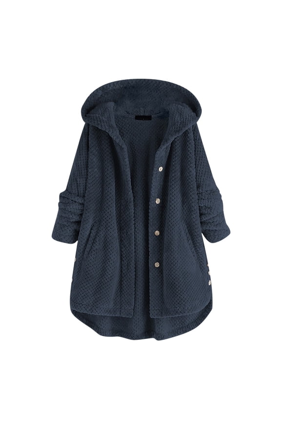 Cute Cardigans,Plus Size Hoodie Cardigan Top for Women Fleece Faux Fur Coats Long Sleeve Teddy Bear Jacket Button Loose Fluffy Coats