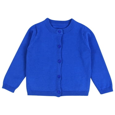 Cute Cardigans Sweaters for Girls Button Knit Sweater Kids Crew Neck Long Sleeve Kitted Tops Toddler Girls Solid Color Fall Winter Cardigan Blue 5T
