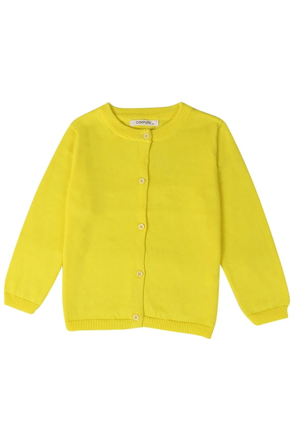 Cute Cardigans Sweaters for Girls Button Knit Sweater Kids Crew Neck Long Sleeve Kitted Tops Toddler Girls Solid Color Fall Winter Cardigan Yellow 3T