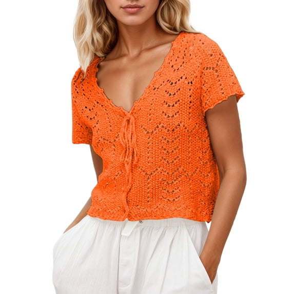 Cute Cardigans Women Breathable Lace Knit Summer Beach Cover Up For Short Sleeve Open Front Outfits Clothes