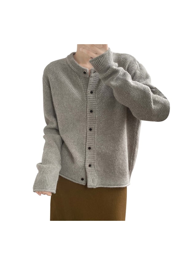 Cute Cardigans Women Casual Crew Neck Solid Color Knitted Sweater Lightweight Cardigans