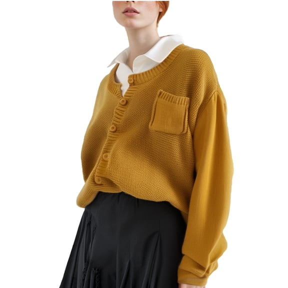 Cute Cardigans Women Drop Shoulder Long Sleeve Sweater Button Up Pocket Front Knit Tops Lightweight Cardigans