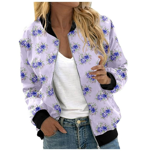 Cute Cardigans Women Fashion Floral Print Round Neck Casual Loose Long Sleeve Top Light Weight Cardigan