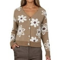 thumbnail image 1 of Cute Cardigans Women Floral Pattern V Neck Short Knit Button Up Sweater Soft Cozy Top Lightweight Cardigans, 1 of 5