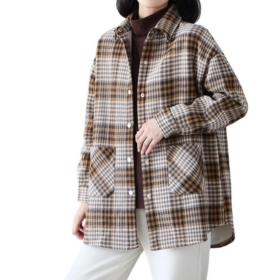 Cute Cardigans Women Plaid Fleece Lined Thickened Color Casual Long Sleeve Button Up Shirt Jacket Cozy Comfort Fit Lightweight Cardigans
