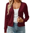 thumbnail image 1 of Cute Cardigans Women Ruffle Hem Button V Neck Long Sleeve Knitted Cropped Outfits Clothes, 1 of 5