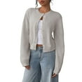 thumbnail image 1 of Cute Cardigans for Women, Yigetop Women's Button Down Long Sleeve Crewneck Crop Cardigan Sweater Cute Knitwear Clothes Crew Neck Cardigan for Women Light Ashy M, 1 of 7