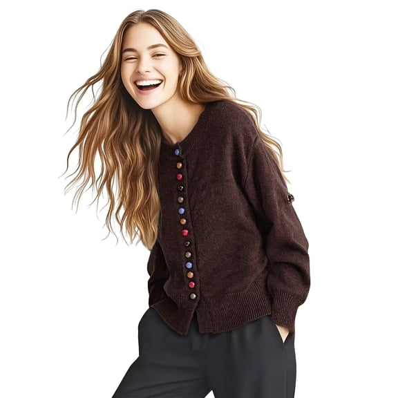 Cute Cardigans for Women, Yigetop Women's Fall Winter Commute Knit Cardigan Single Colorful Buttons Sweater Jacket Soft Warm Casual Outerwear Button Down Cardigans for Women Brown L