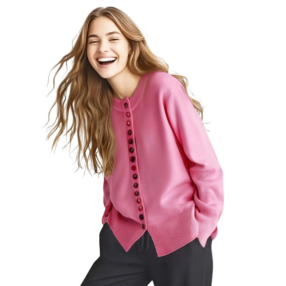 Cute Cardigans for Women, Yigetop Women's Fall Winter Commute Knit Cardigan Single Colorful Buttons Sweater Jacket Soft Warm Casual Outerwear Button Down Cardigans for Women Pink S