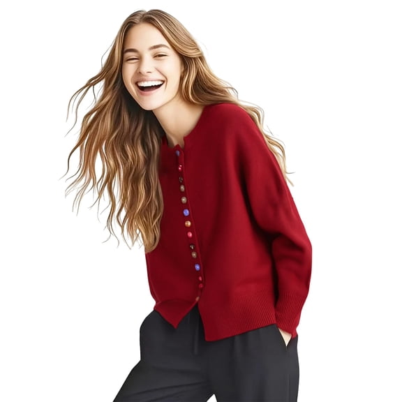 Cute Cardigans for Women, Yigetop Women's Fall Winter Commute Knit Cardigan Single Colorful Buttons Sweater Jacket Soft Warm Casual Outerwear Button Down Cardigans for Women Wine S