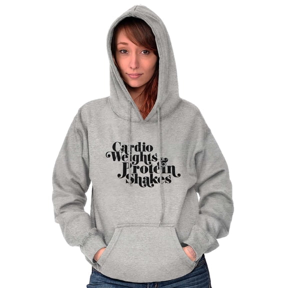Cute Cardio Weights Protein Shakes Women Plus Size Graphic Pullover Hoodie Brisco Brands 3X