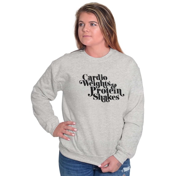 Cute Cardio Weights Protein Shakes Women Plus Size Crewneck Sweatshirt Brisco Brands 5X