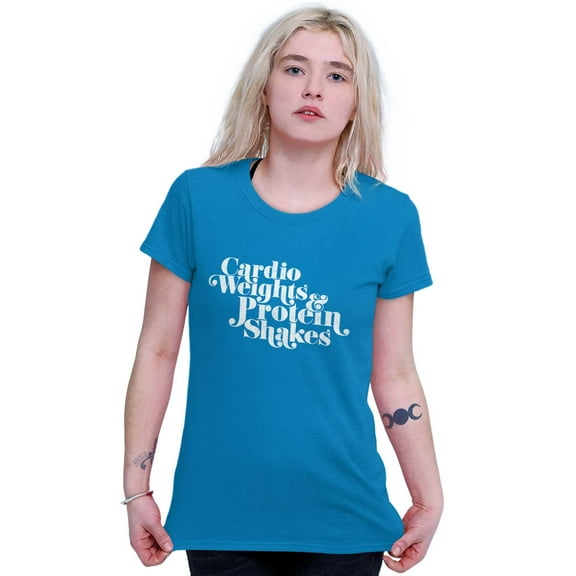 Cute Cardio Weights Protein Shakes Womens Slim Fit Graphic Tee Brisco Brands S