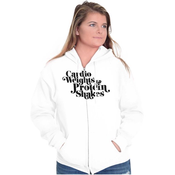 Cute Cardio Weights Protein Shakes Zip Hoodie Sweatshirt Women Brisco Brands L