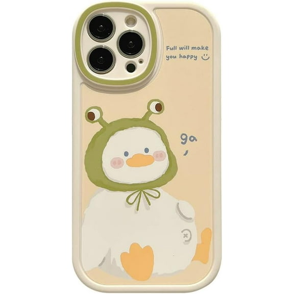 Cute Caroon Duck with Frog Hat Soft  for iPhone Case (Beige,iPhone 15 Plus)