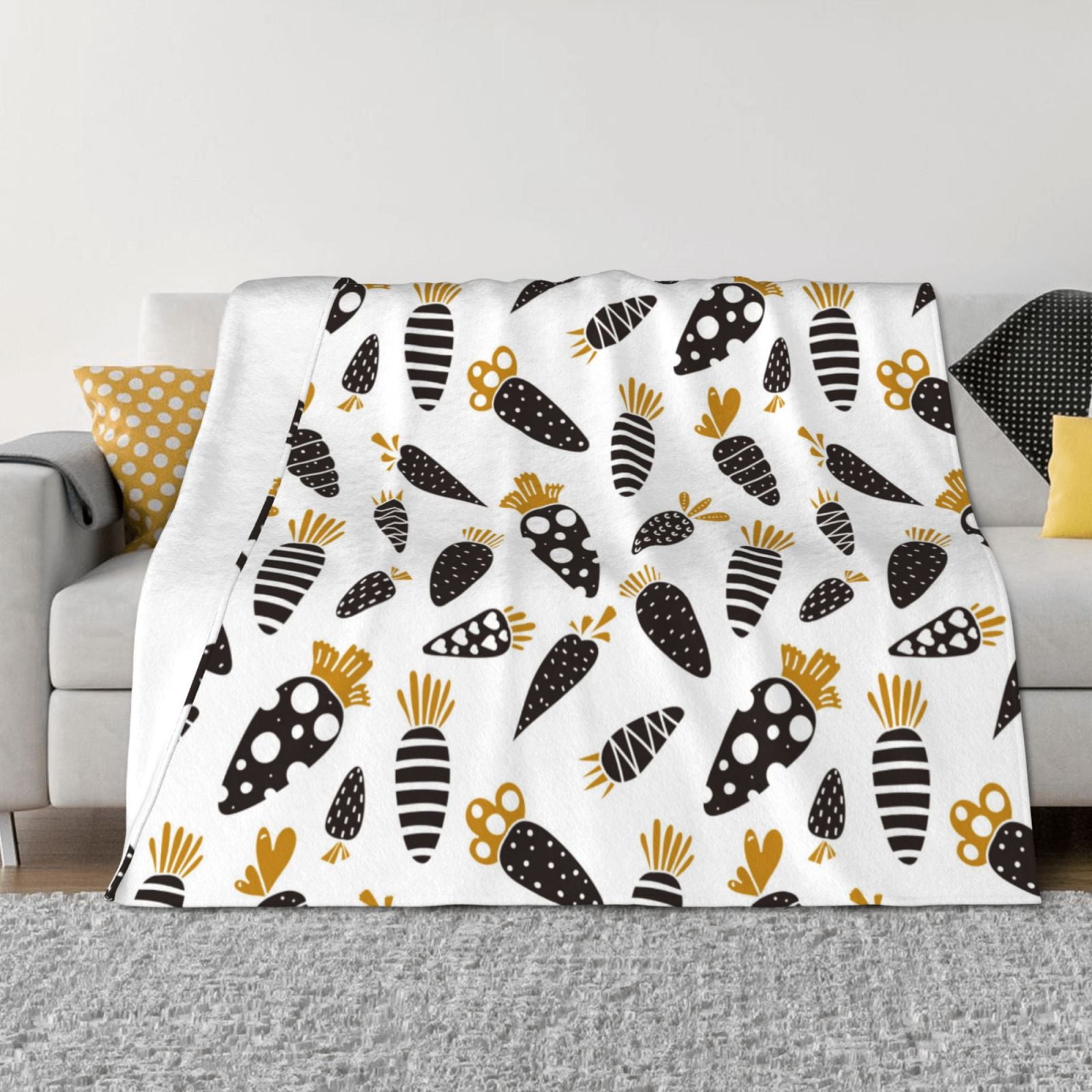 Cute Carrot Gold Throw Blanket for Couch, Soft Comfy Warm Plush Throw