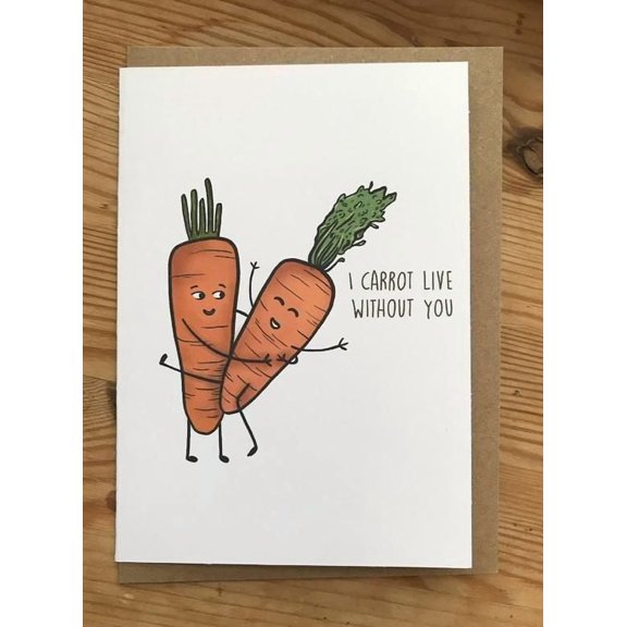 Cute Carrot Love Card – "I Carrot Live Without You" – Adorable Illustration – Perfect for Anniversaries, Friendships, or Special Occasions – Envelope Included