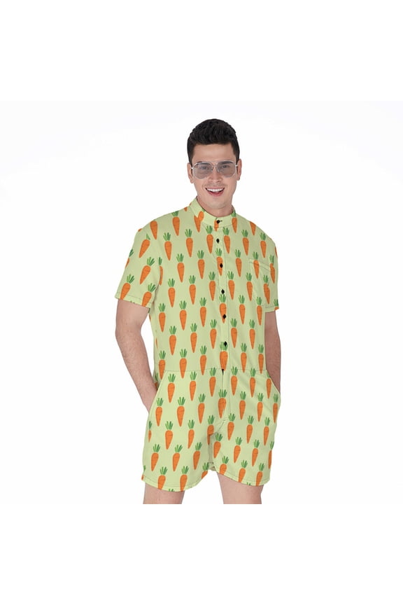 Cute Carrot Pattern Short Sleeve Men'S Rompers, Carrot Farming Planter Casual Summer Jumpsuits Outfit