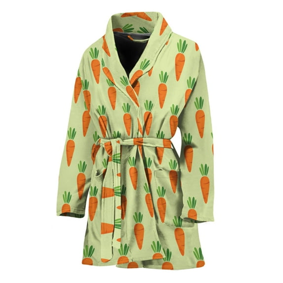 Cute Carrot Pattern Women Bathrobe One Size Univeral Fits, Carrot Farming Planter Fashion Lightweight Plush Fleece Long Robe For Women